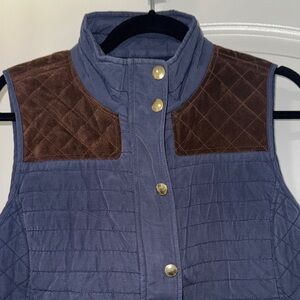 Vineyard Vines Navy Quilted Vest with Suede Top & Gold Accents
